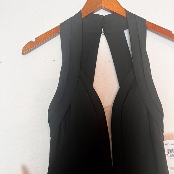 Aidan Mattox Crepe Halter Gown Plunging Illusion V-Neckline Dress - Picture 3 of 11